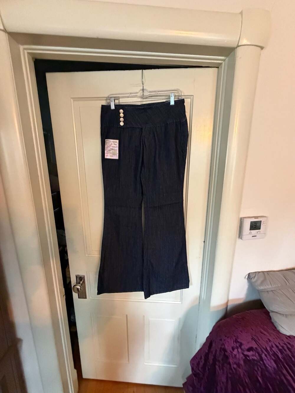 Almost Famous Women's Dark Wash Wide Leg Bell Bottom Jeans Size 7